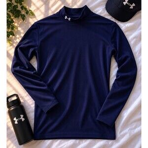 Under Armour ColdGear Mock Neck Compression Shirt Men’s LG Navy Long Sleeve
